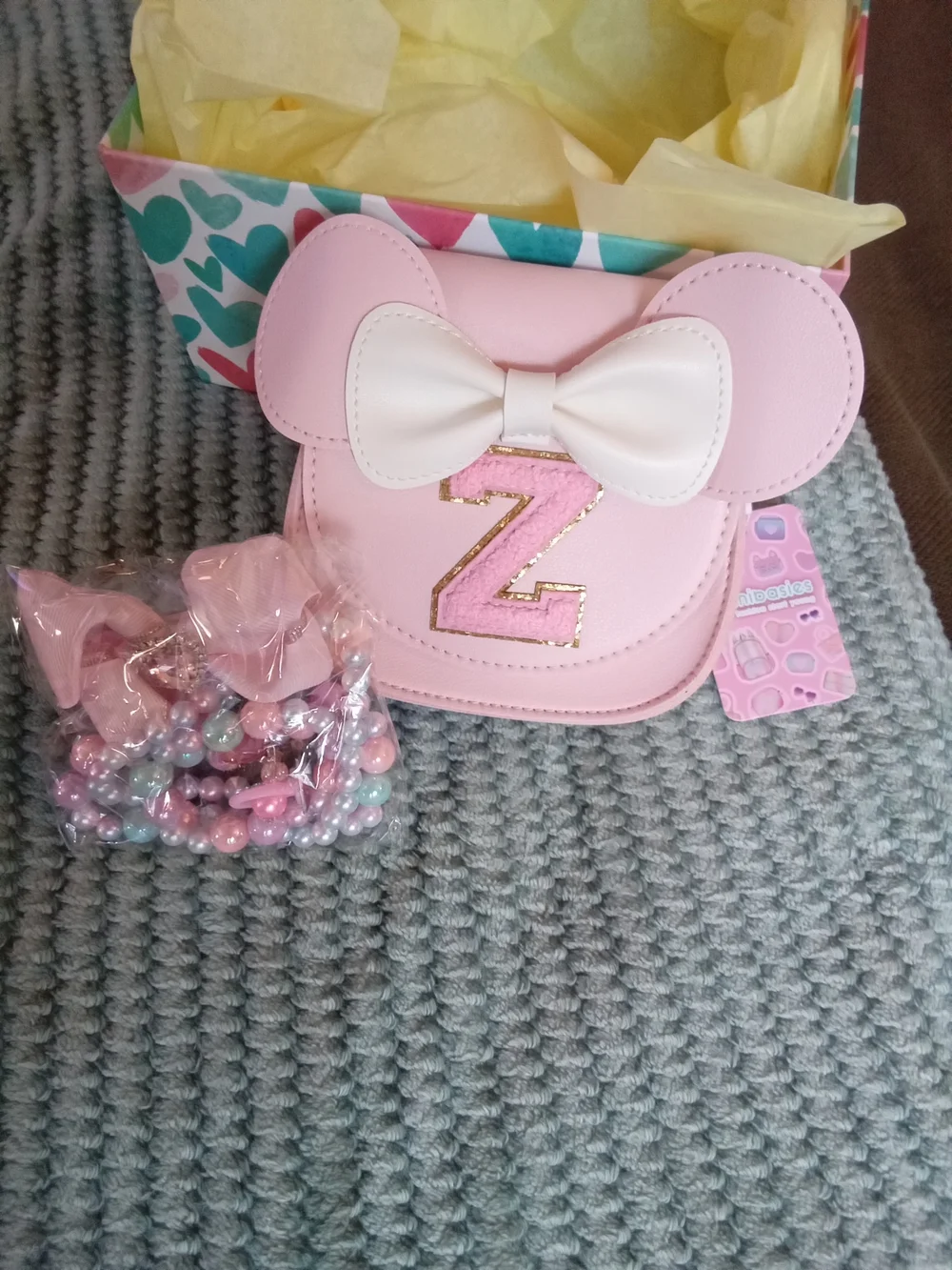 stradivarius Pink‎ Kids Crossbody Bag with White Bow and Gold Z